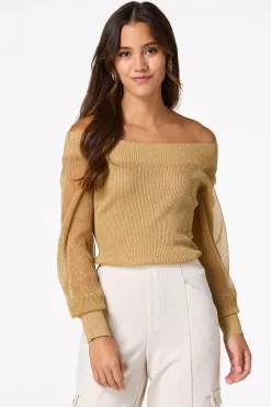 Cato Shimmery Gold Metallic Sweater> Sweaters