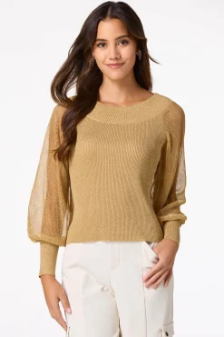 Cato Shimmery Gold Metallic Sweater><noscript><img width=