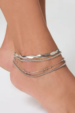 Cato Silver Bead Multi Anklet Set> Anklets