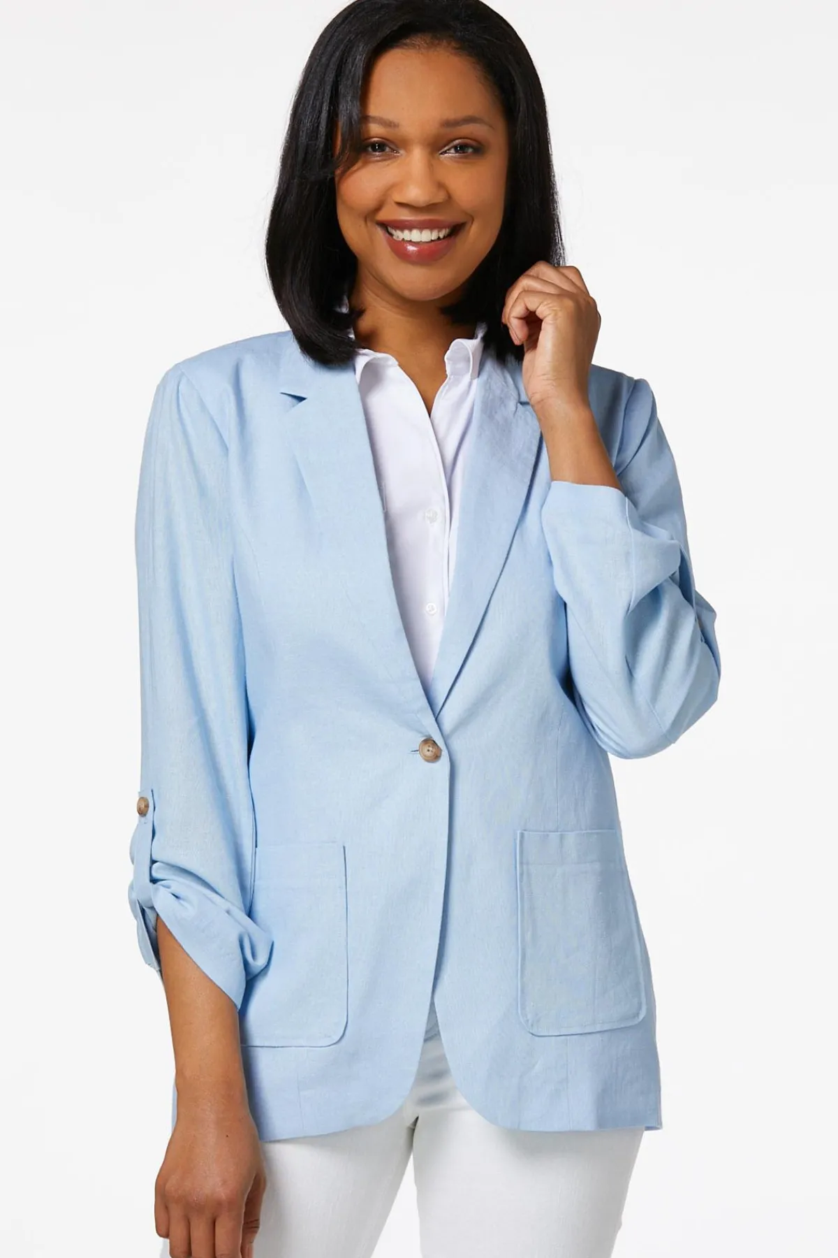 Cato Sky Blue Linen Blazer> Suiting|Jackets & Vests