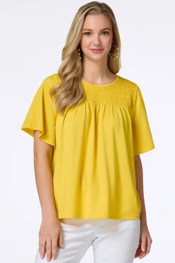 Cato Smocked Flutter Sleeve Top> Tops
