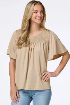 Cato Smocked Flutter Sleeve Top><noscript><img width=