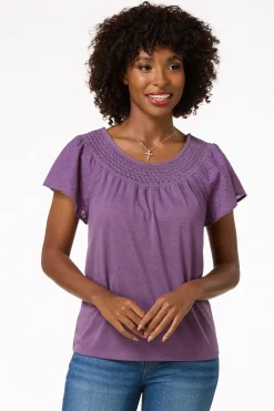 Cato Smocked Flutter Sleeve Top> Tops