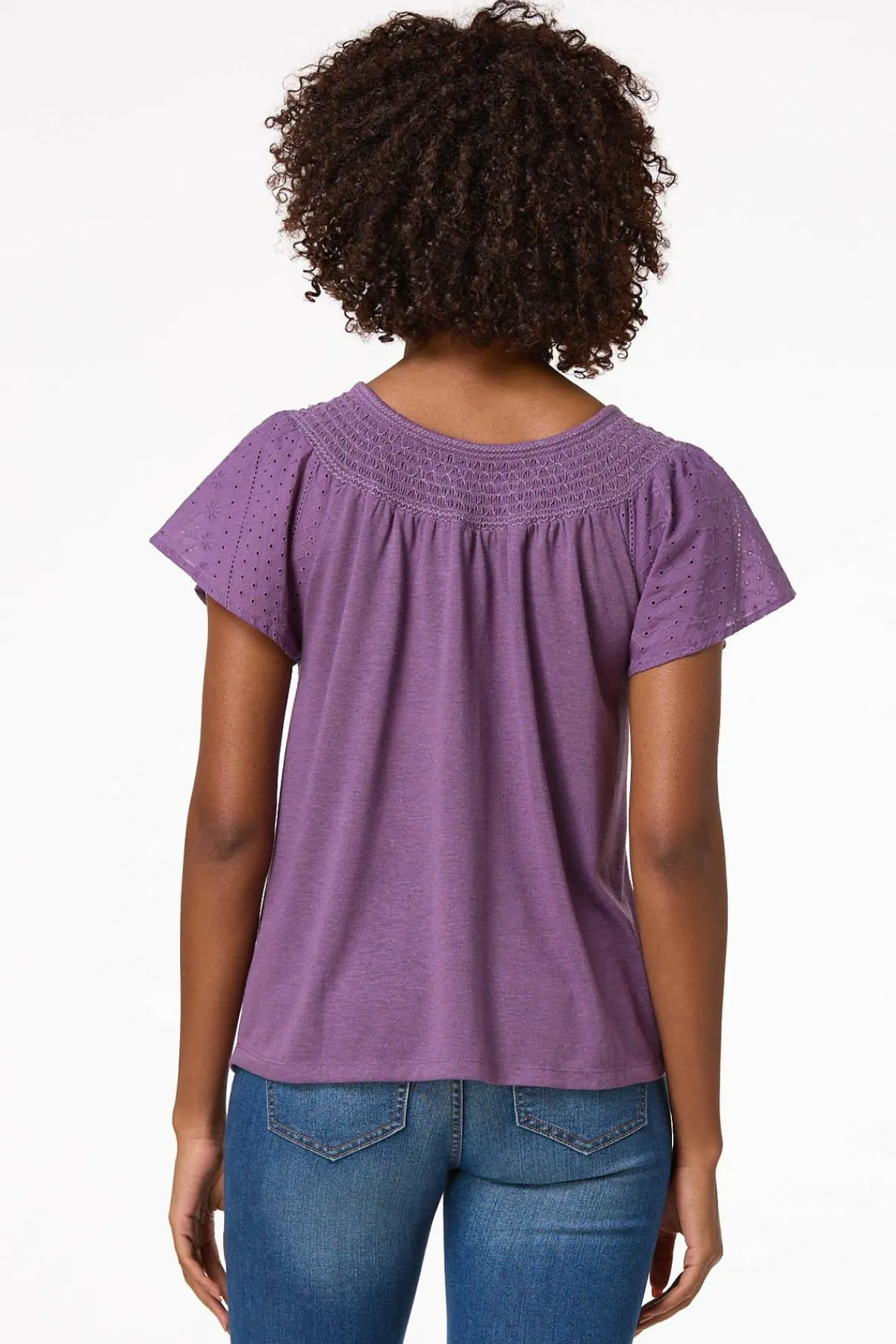 Cato Smocked Flutter Sleeve Top> Tops