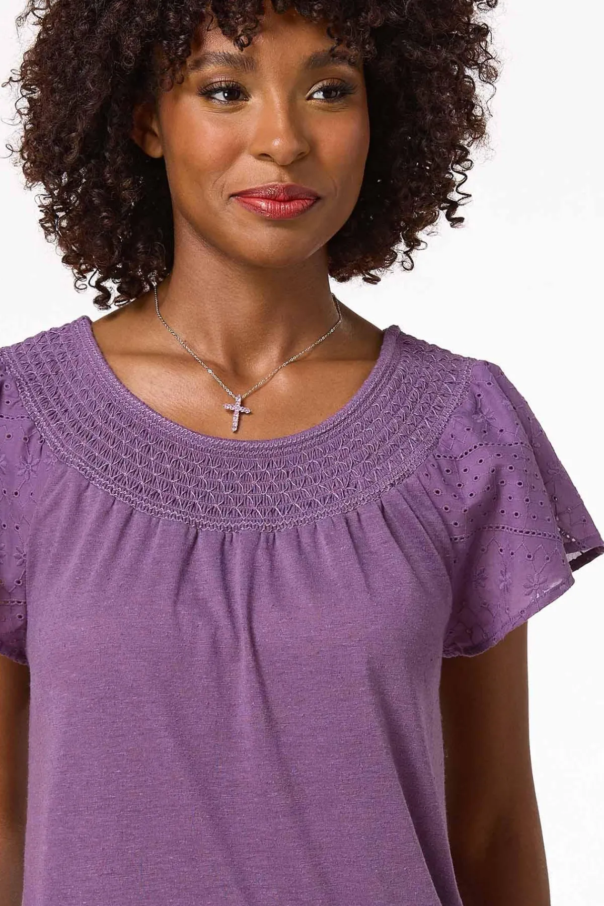 Cato Smocked Flutter Sleeve Top> Tops