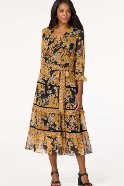 Cato Smocked Gold Floral Skirt><noscript><img width=