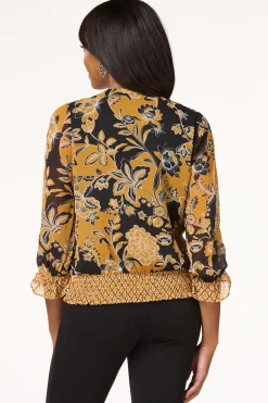 Cato Smocked Gold Floral Top> Tops