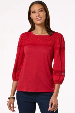 Cato Smocked Lace Trim Top> Tops