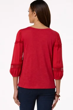 Cato Smocked Lace Trim Top> Tops