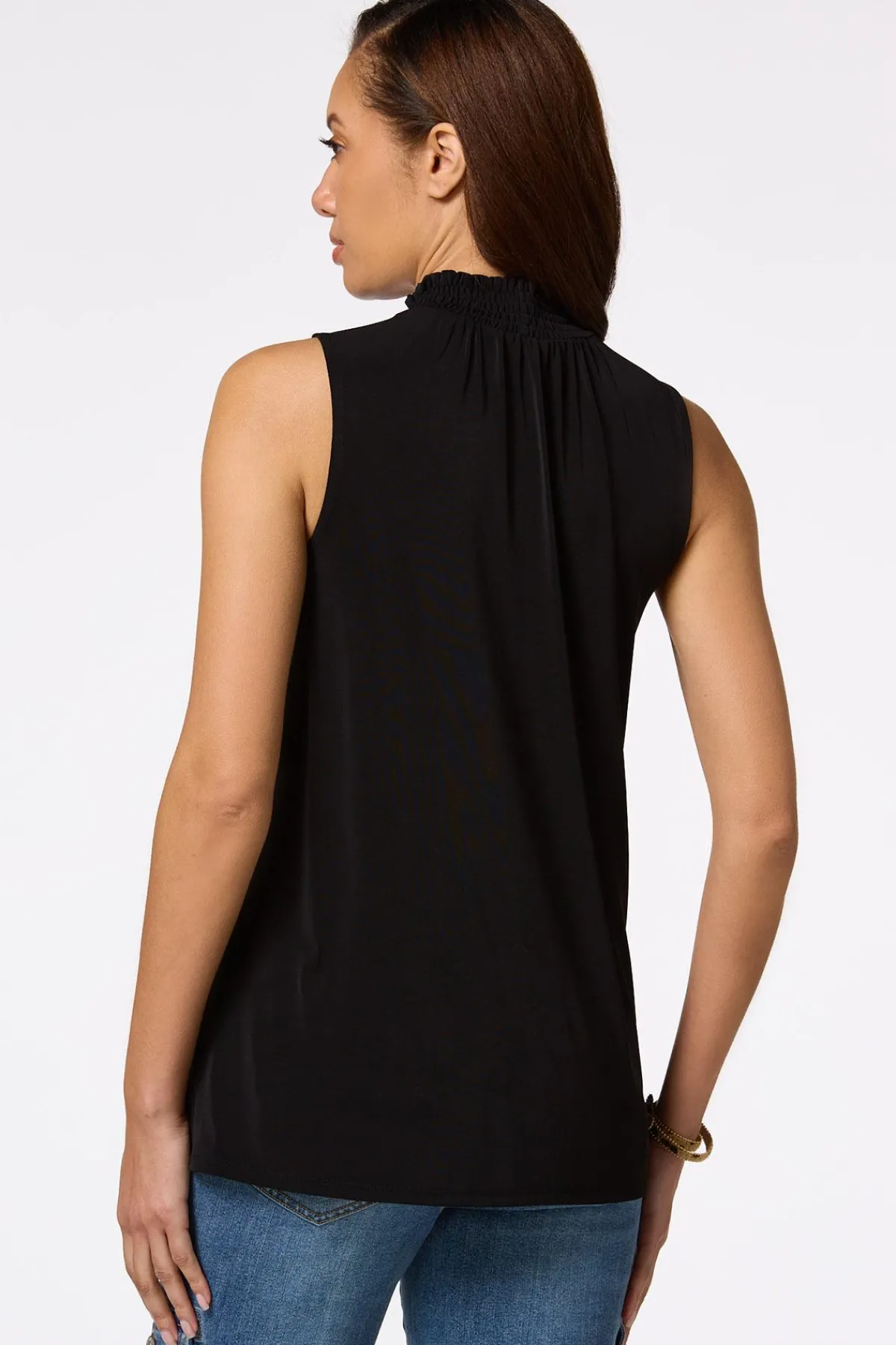Cato Smocked Mock Neck Tank> Tops