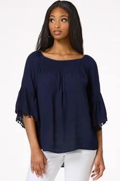 Cato Smocked Pom Sleeve Poet Top><noscript><img width=