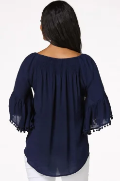 Cato Smocked Pom Sleeve Poet Top><noscript><img width=