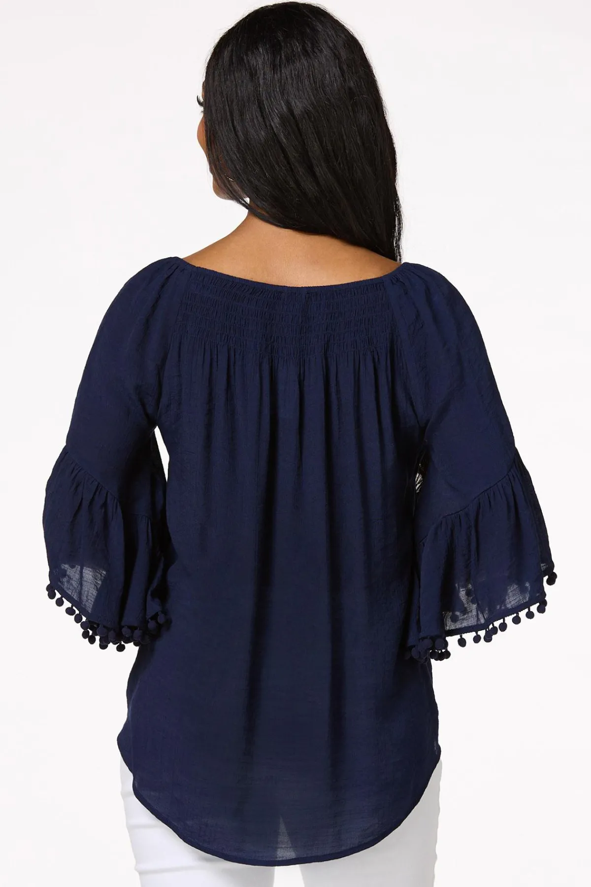 Cato Smocked Pom Sleeve Poet Top> Tops