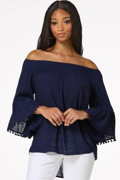 Cato Smocked Pom Sleeve Poet Top><noscript><img width=