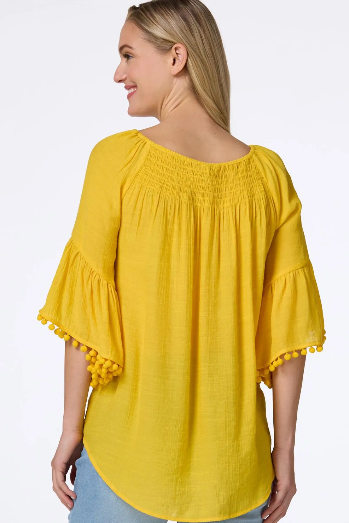 Cato Smocked Pom Sleeve Poet Top> Tops