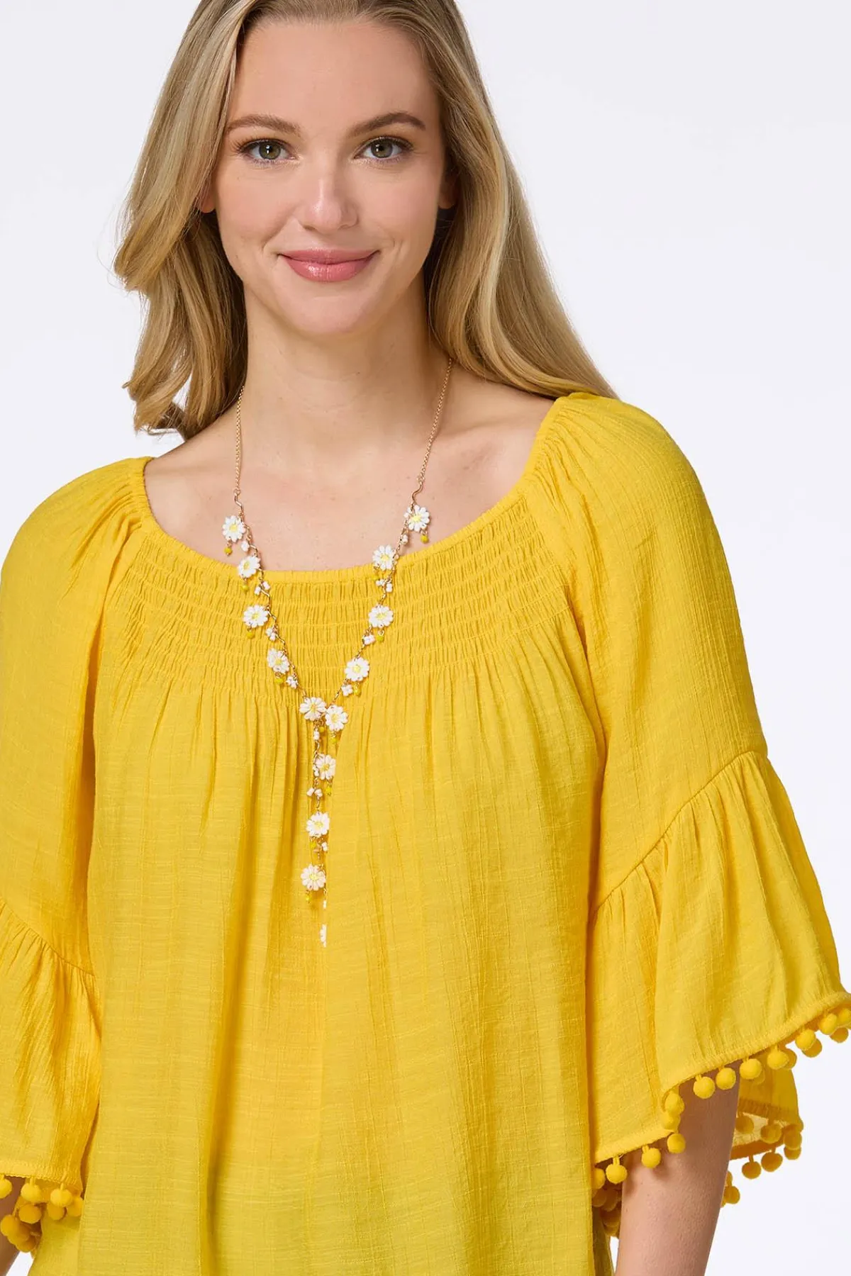 Cato Smocked Pom Sleeve Poet Top> Tops