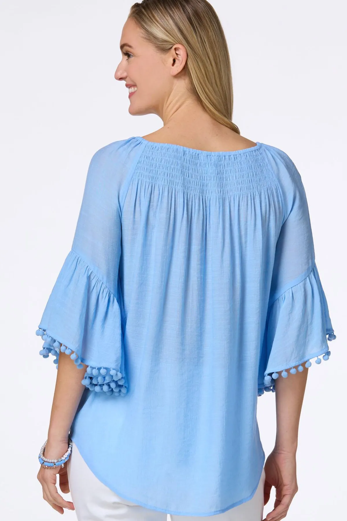 Cato Smocked Pom Sleeve Poet Top> Tops