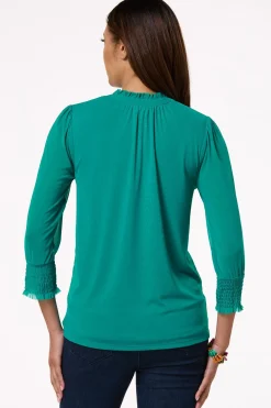 Cato Smocked Shoulder Top><noscript><img width=