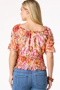 Cato Smocked Sunrise Floral Top><noscript><img width=