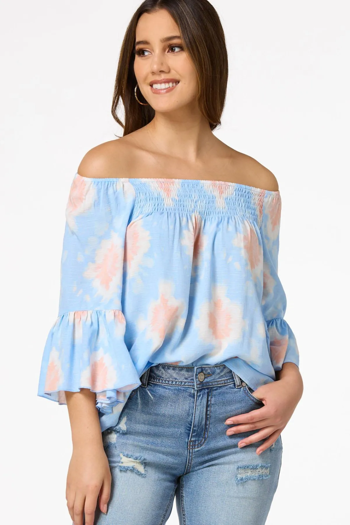 Cato Smocked Tie Dye Top> Tops