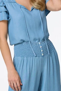 Cato Smocked Waist Chambray Pants><noscript><img width=