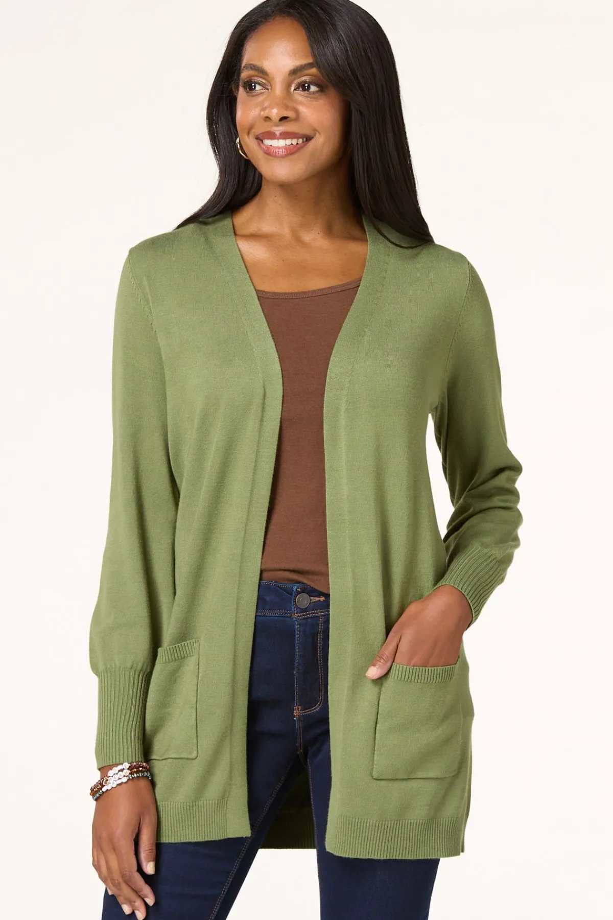Cato Solid Balloon Sleeve Cardigan> Sweaters
