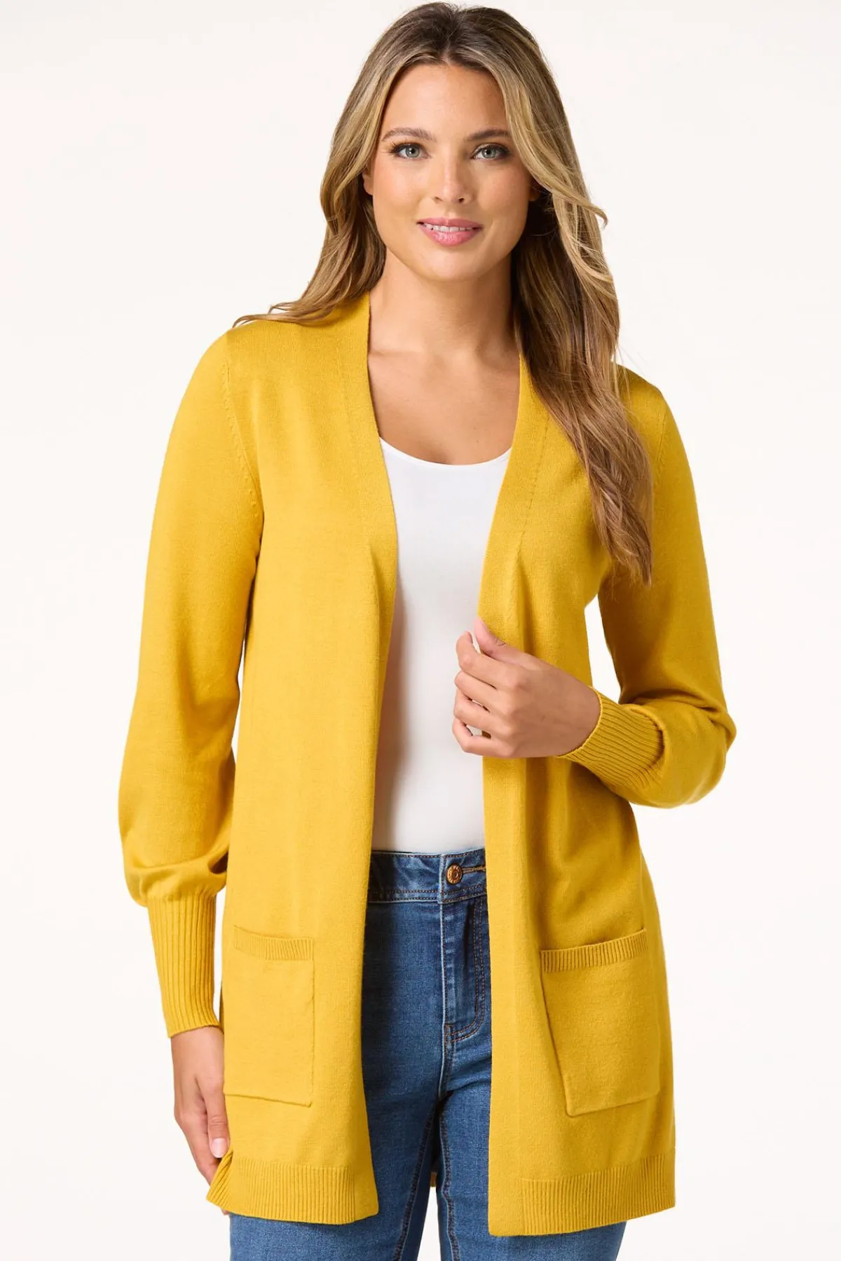 Cato Solid Balloon Sleeve Cardigan> Sweaters