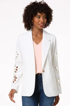 Cato Solid Cutout Floral Blazer><noscript><img width=