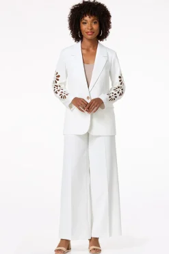 Cato Solid Cutout Floral Blazer><noscript><img width=