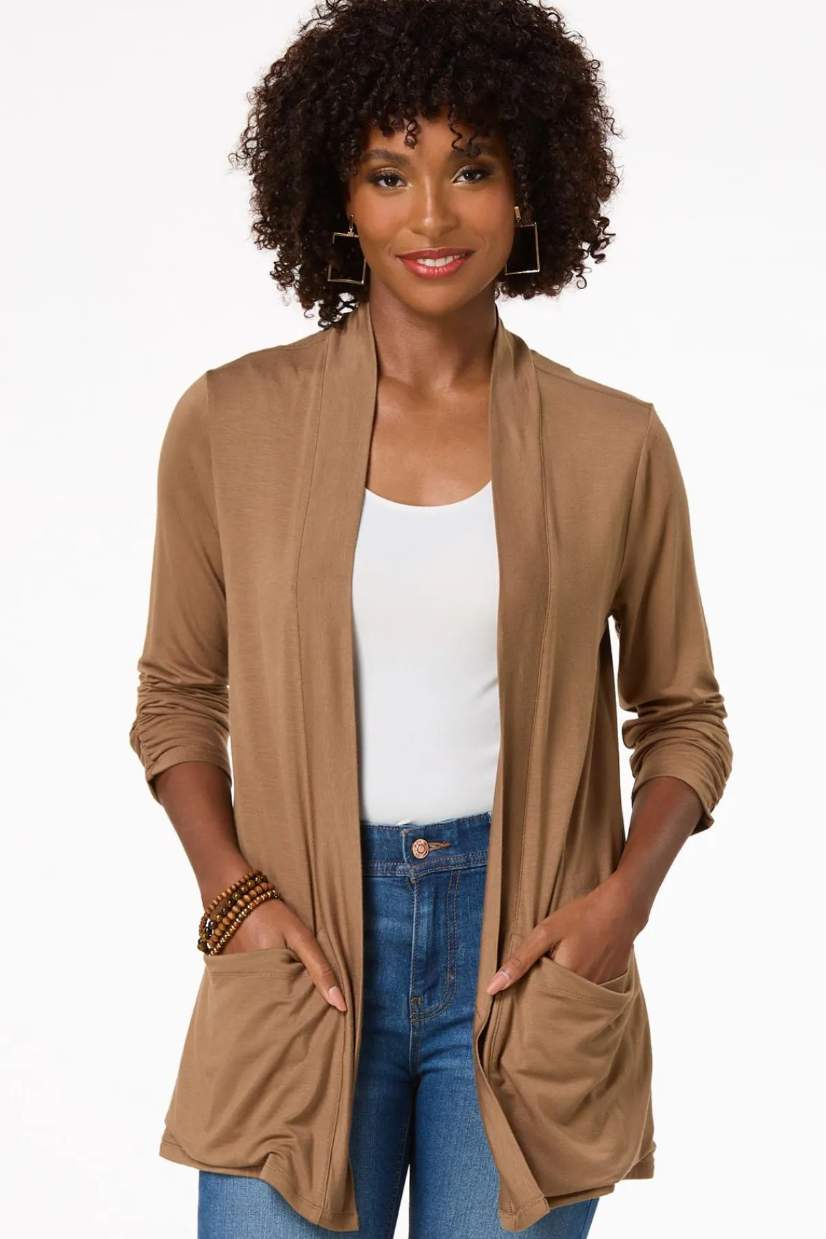 Cato Solid Draped Cardigan> Tops
