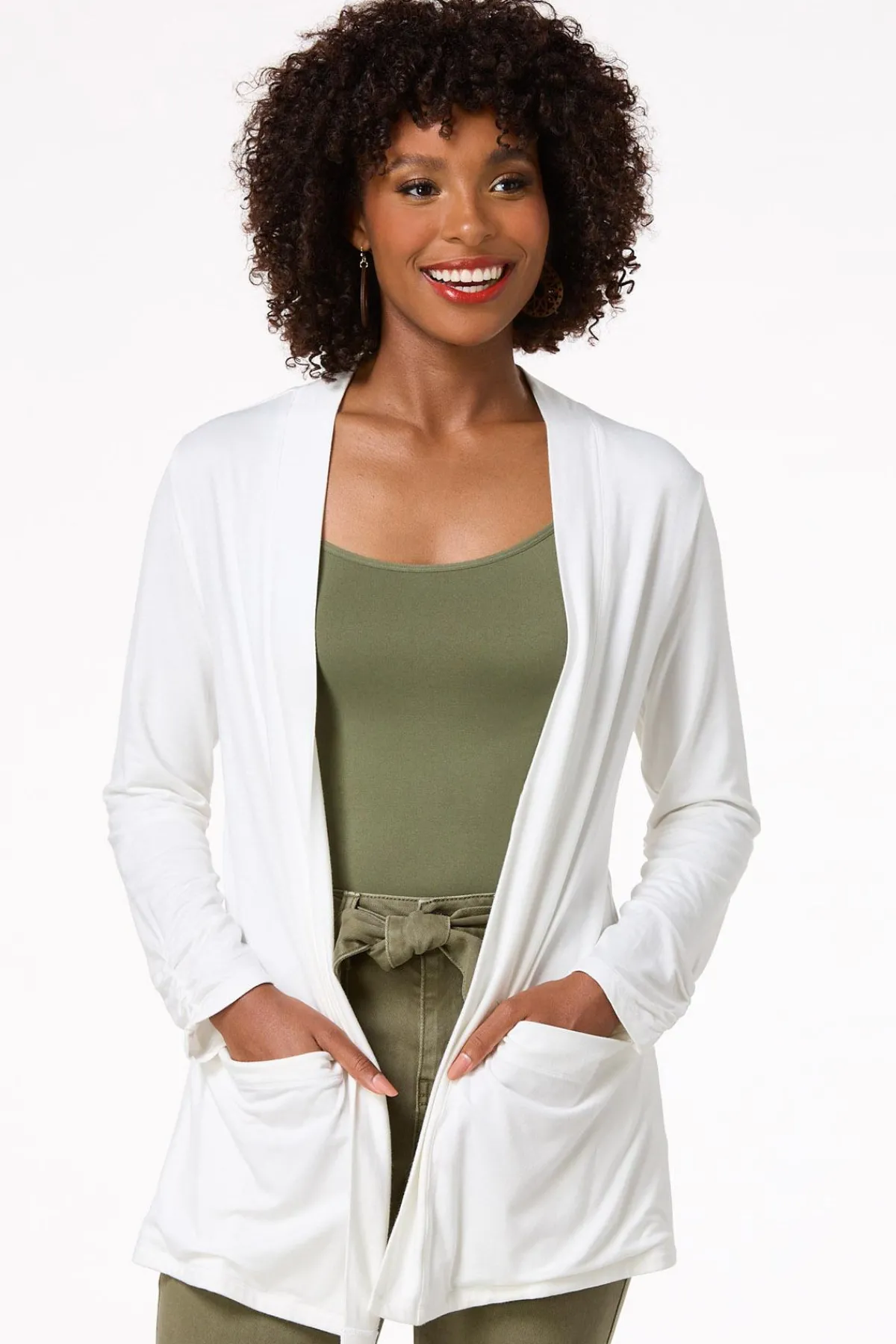 Cato Solid Draped Cardigan> Tops