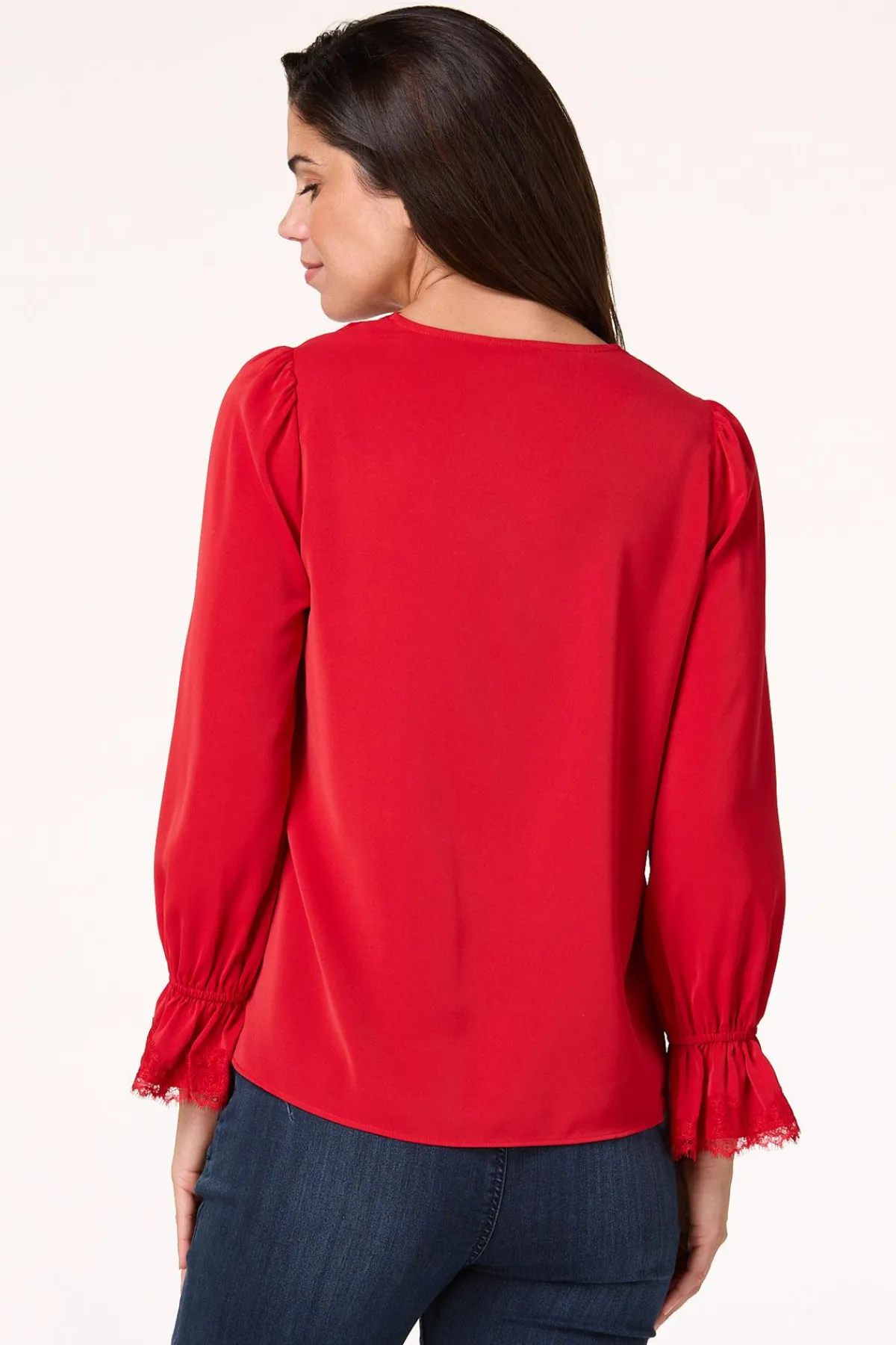 Cato Solid Lace Trim Top> Tops