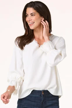 Cato Solid Lace Trim Top><noscript><img width=
