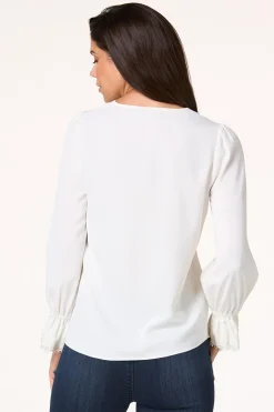 Cato Solid Lace Trim Top><noscript><img width=