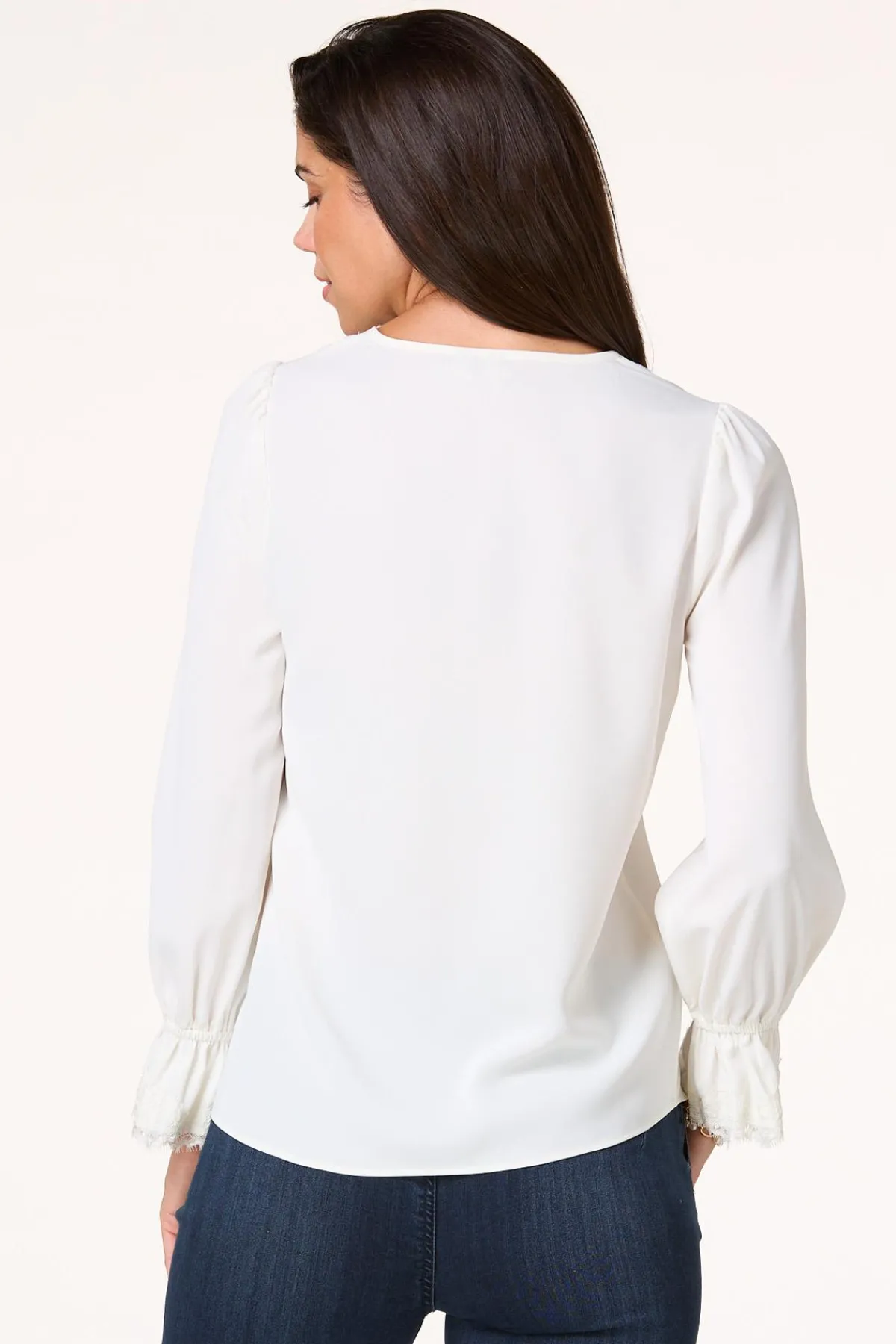 Cato Solid Lace Trim Top> Tops
