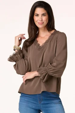 Cato Solid Lace Trim Top><noscript><img width=