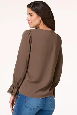 Cato Solid Lace Trim Top><noscript><img width=