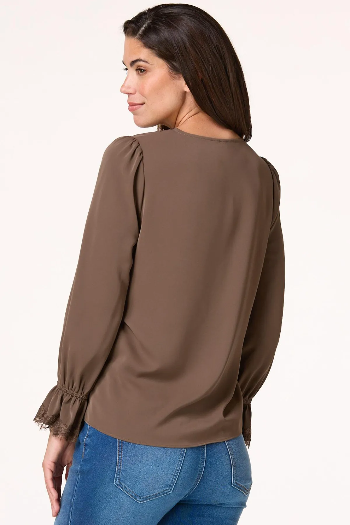 Cato Solid Lace Trim Top> Tops