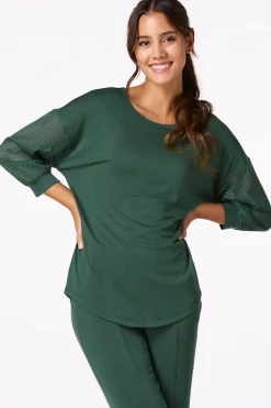 Cato Solid Mesh Sleeve Top> Athleisure|Tops