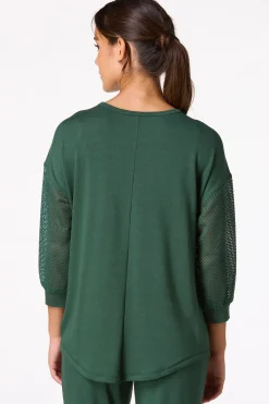 Cato Solid Mesh Sleeve Top><noscript><img width=