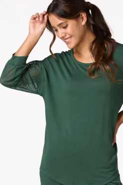 Cato Solid Mesh Sleeve Top><noscript><img width=