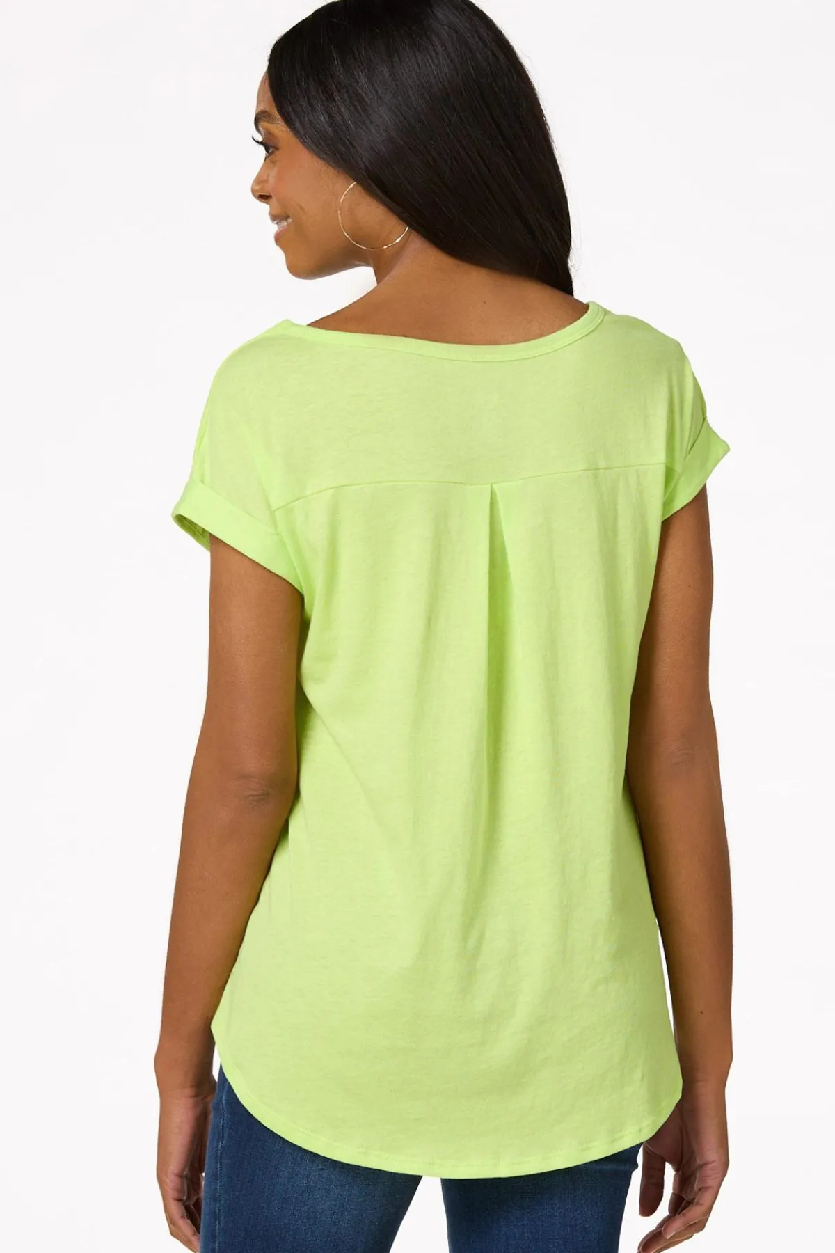 Cato Solid Rolled Cuff Tee> Tops