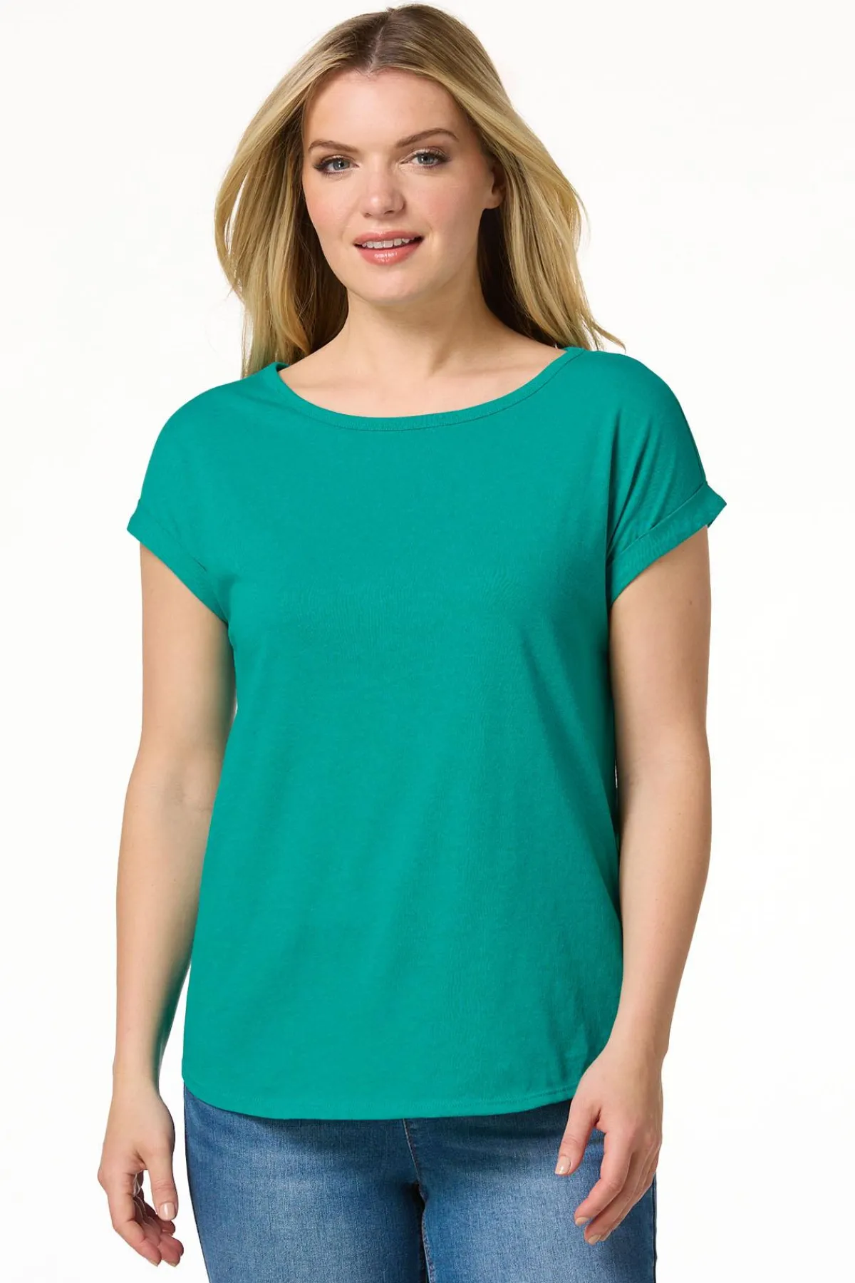 Cato Solid Rolled Cuff Tee> Tops