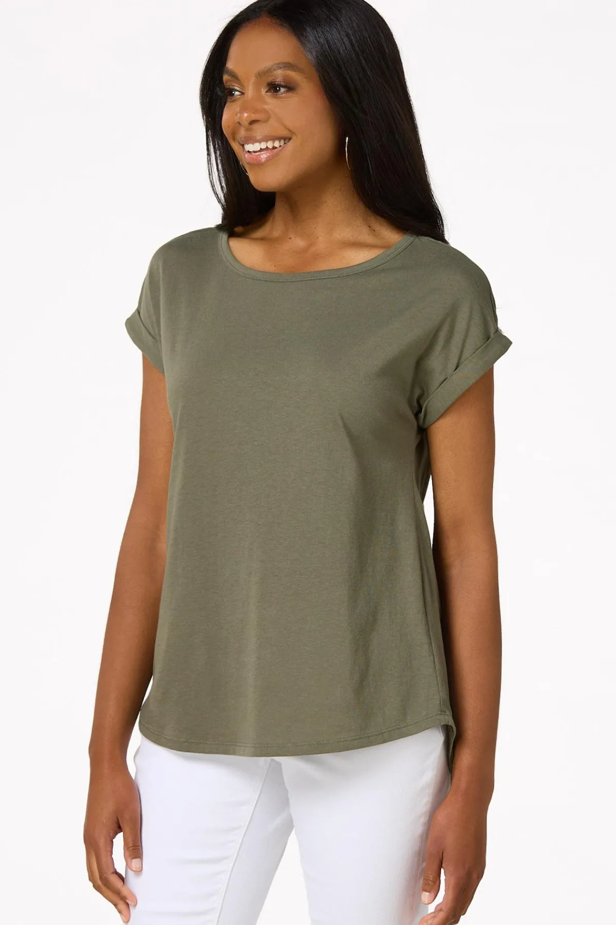 Cato Solid Rolled Cuff Tee> Tops