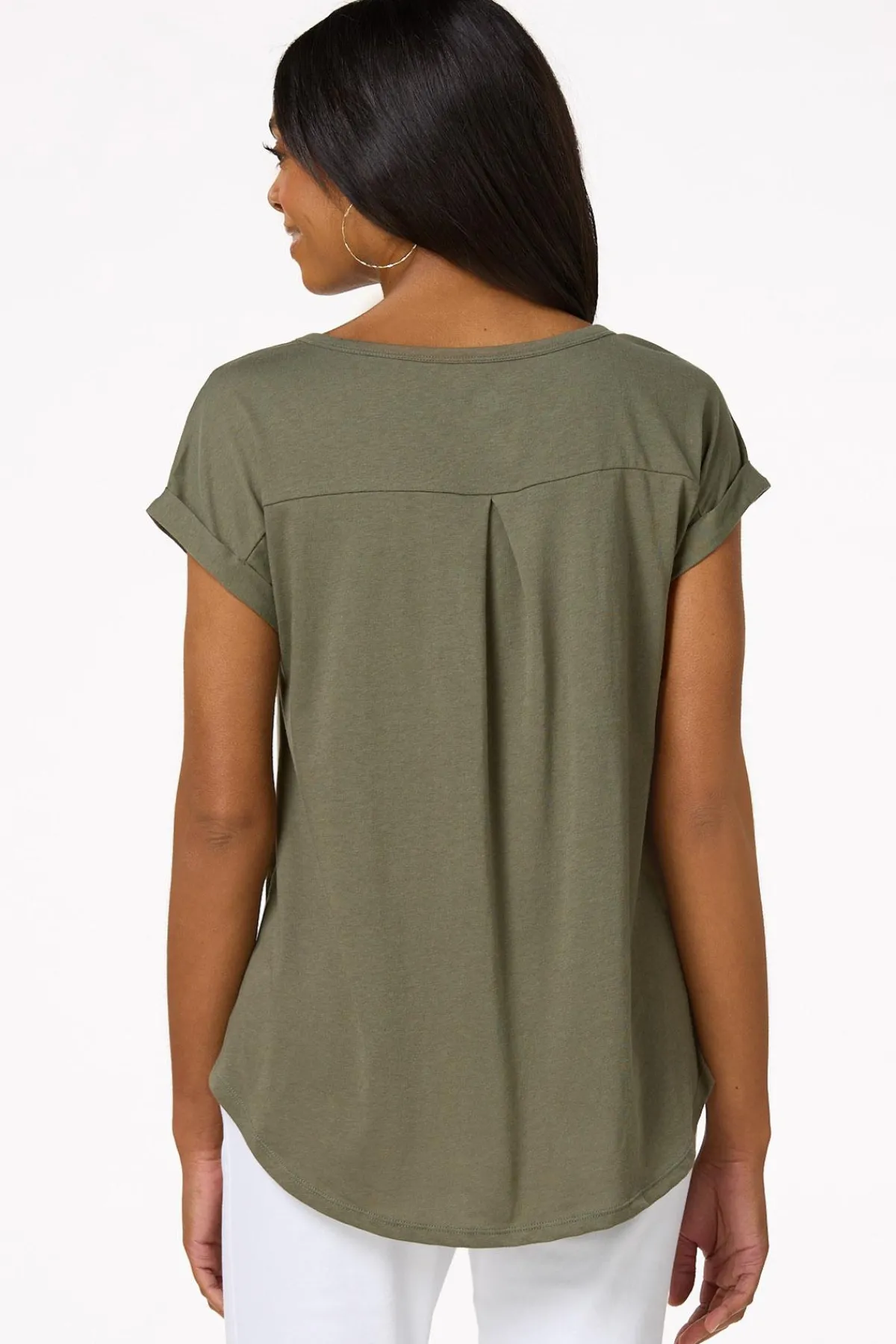Cato Solid Rolled Cuff Tee> Tops
