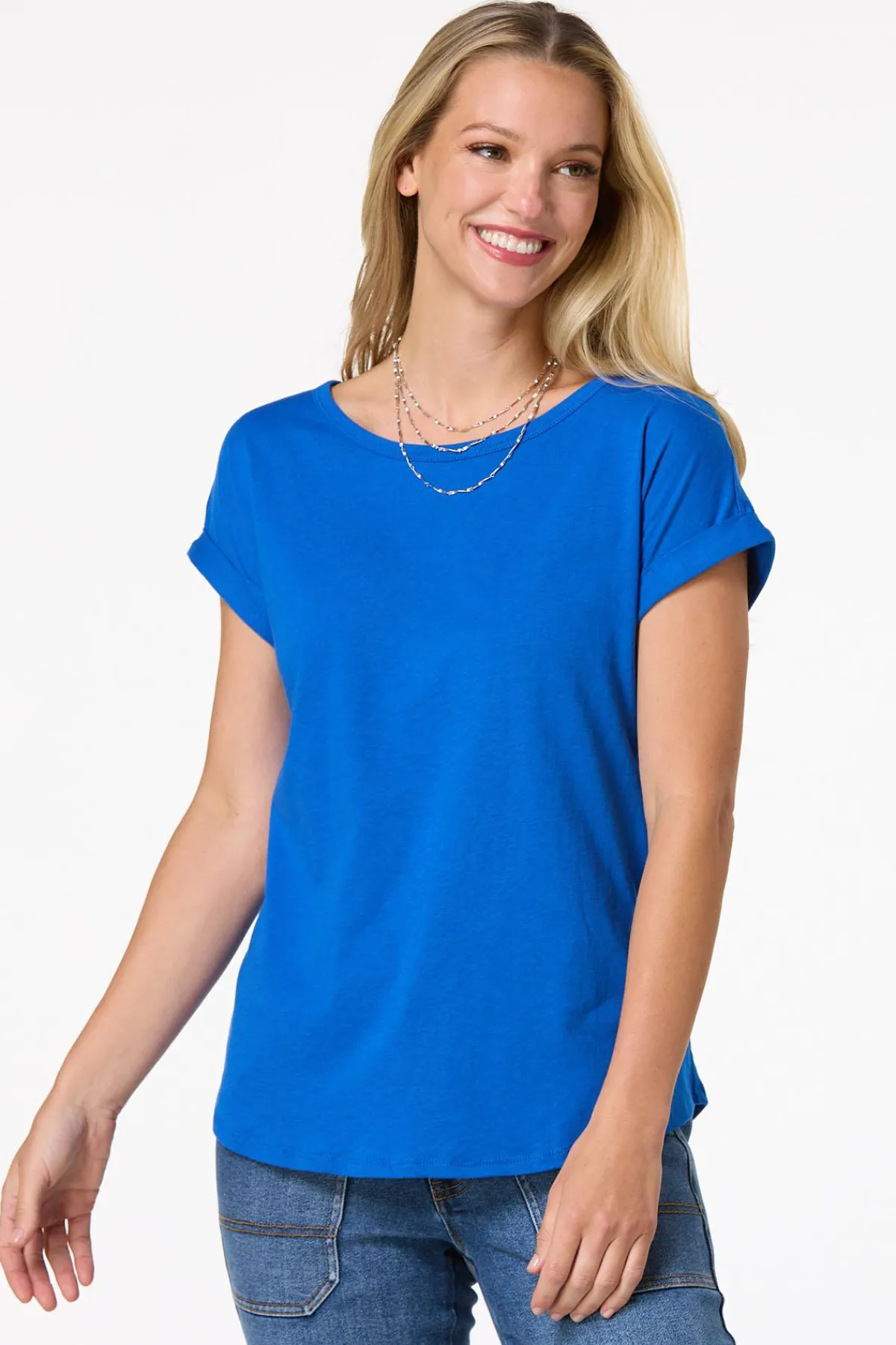 Cato Solid Rolled Cuff Tee> Tops