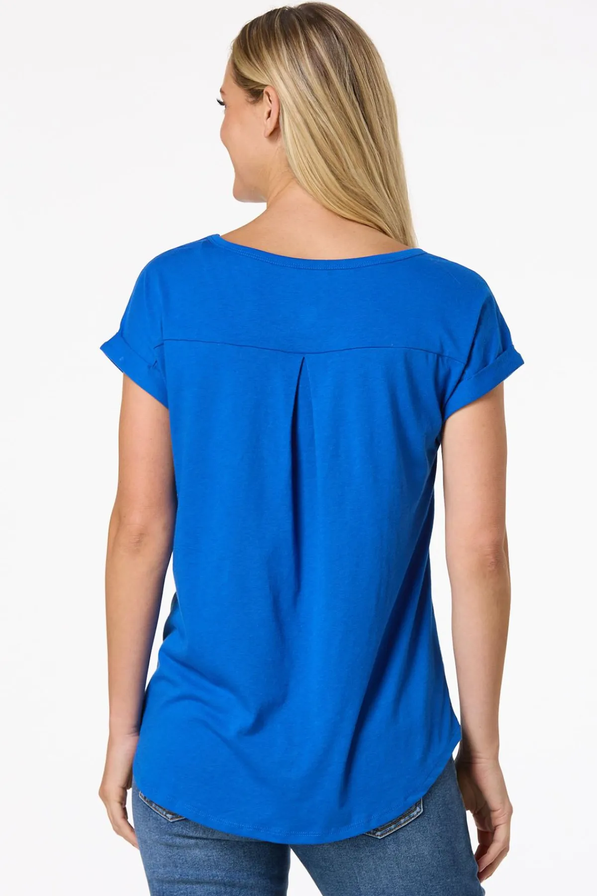 Cato Solid Rolled Cuff Tee> Tops