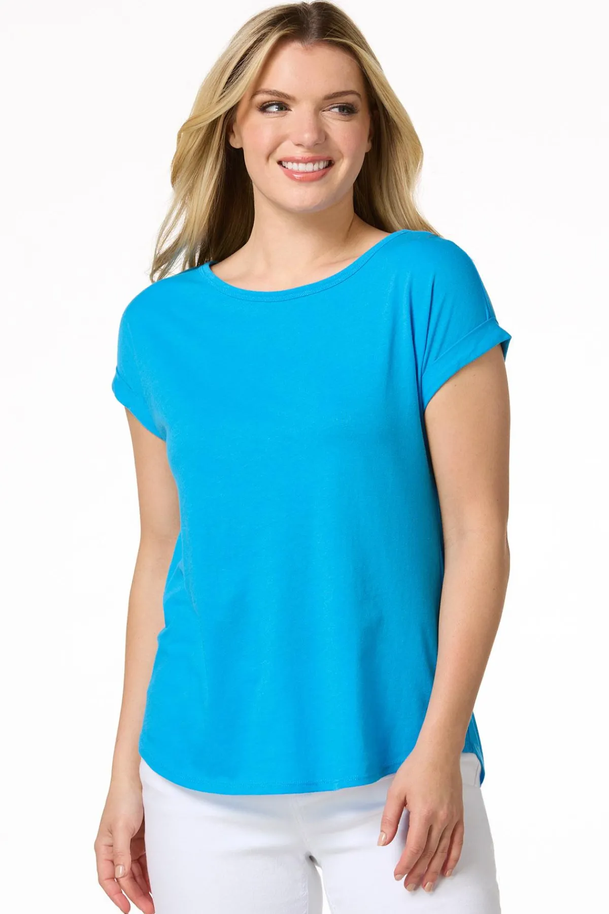 Cato Solid Rolled Cuff Tee> Tops