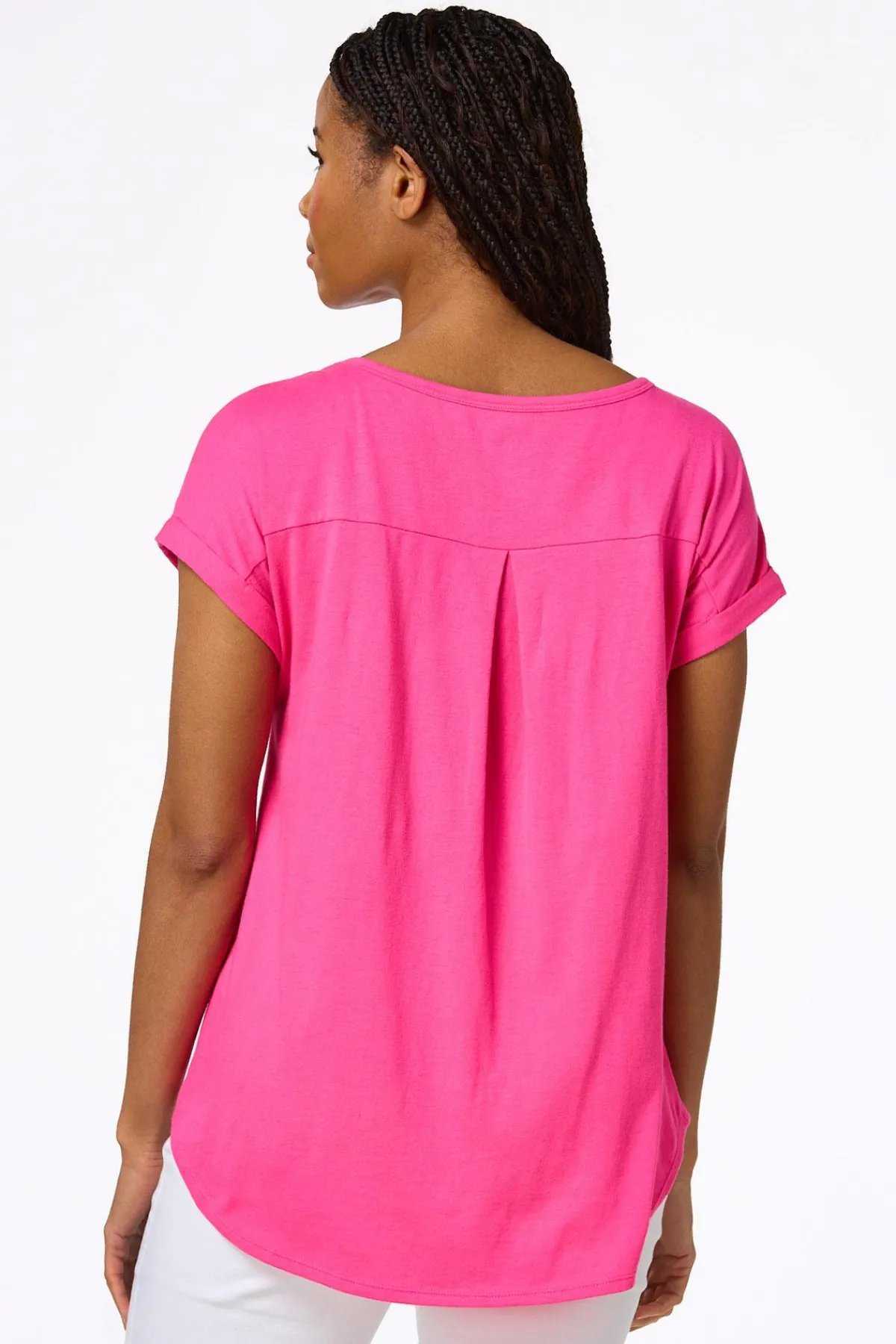 Cato Solid Rolled Cuff Tee> Tops