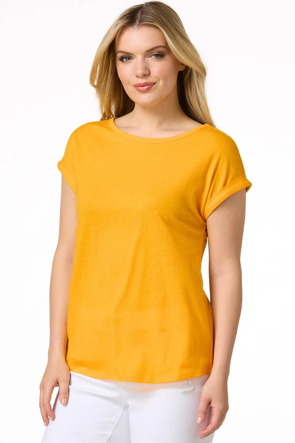 Cato Solid Rolled Cuff Tee> Tops